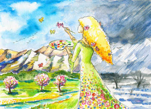 Woman connected to everything around her.